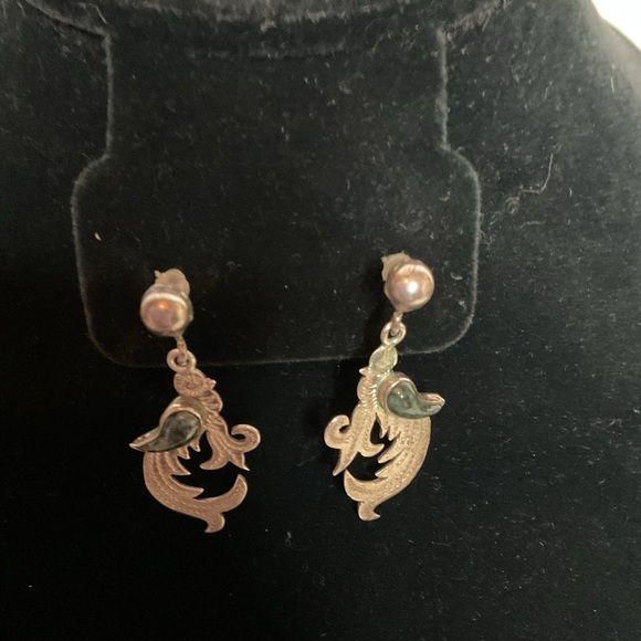 Vintage sterling Silver and Nephrite earrings - Picture 3 of 5